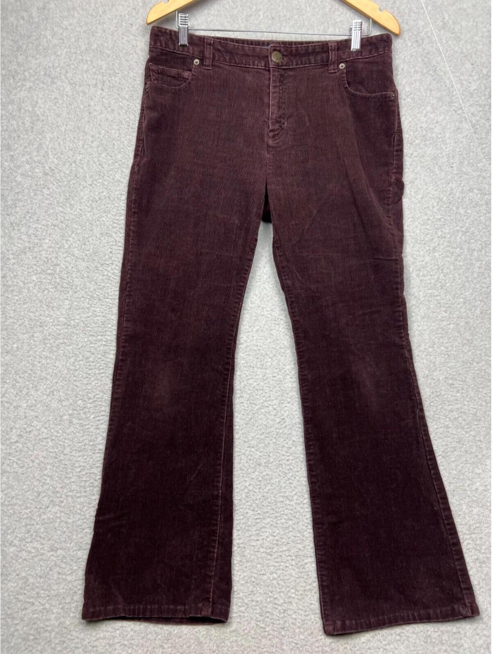 Lands' End Modern Fit Womens 10 Corduroy Pants Straight Leg Burgundy Casual